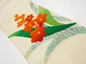 リサイクル　手織り真綿紬草花模様織り出し名古屋帯